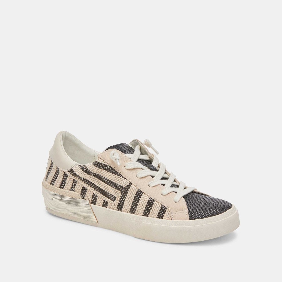 Tennis DOLCE VITA | Zina Patch Black Beige Raffia Sneakers