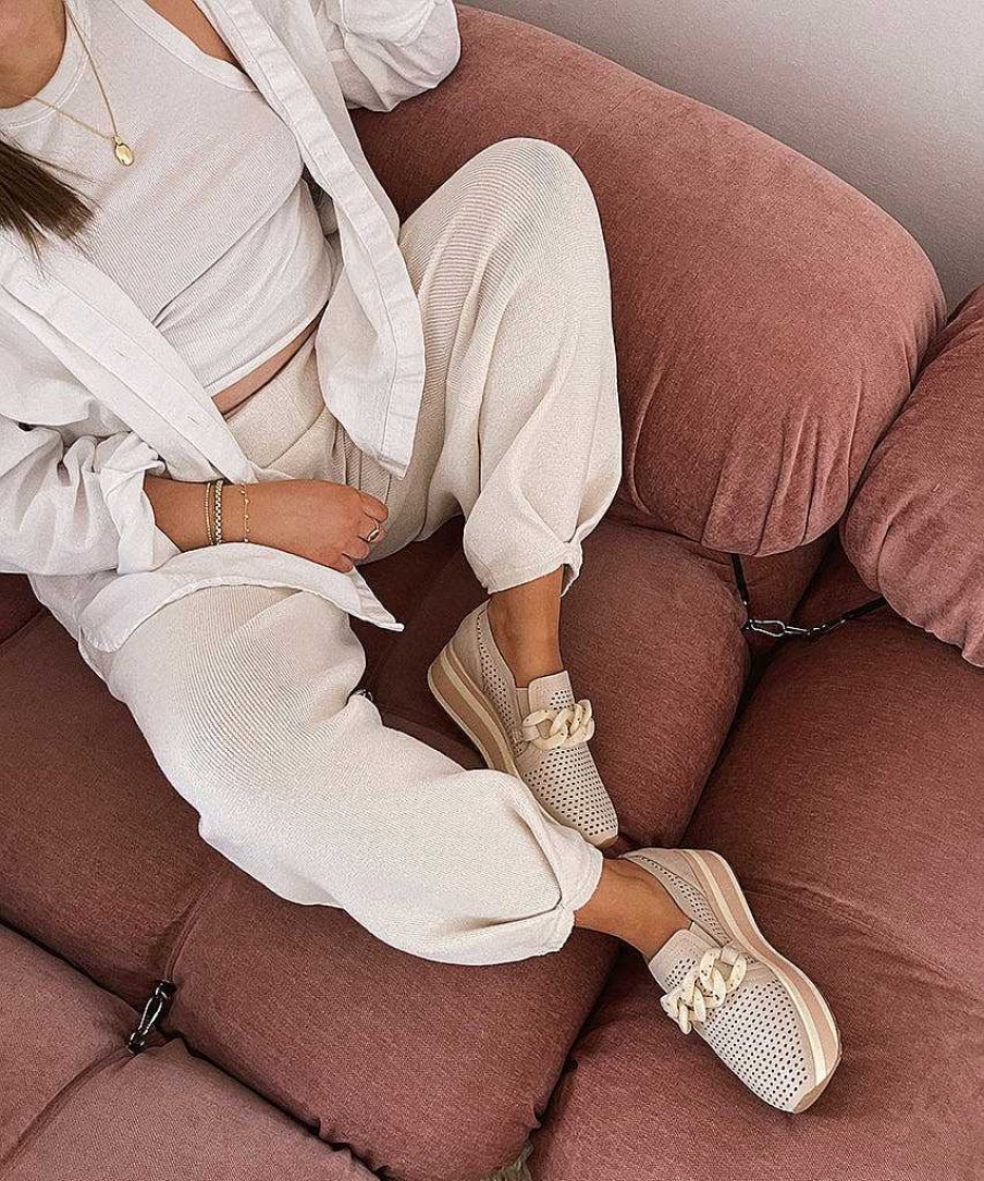 Sneakers And Moccasins DOLCE VITA | Jhenee Perforated Sand Nubuck Sneakers