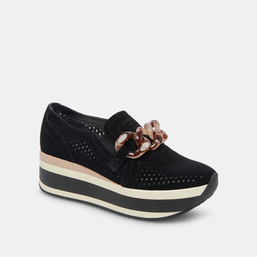 Sneakers And Moccasins DOLCE VITA | Jhenee Perforated Onyx Suede Sneakers