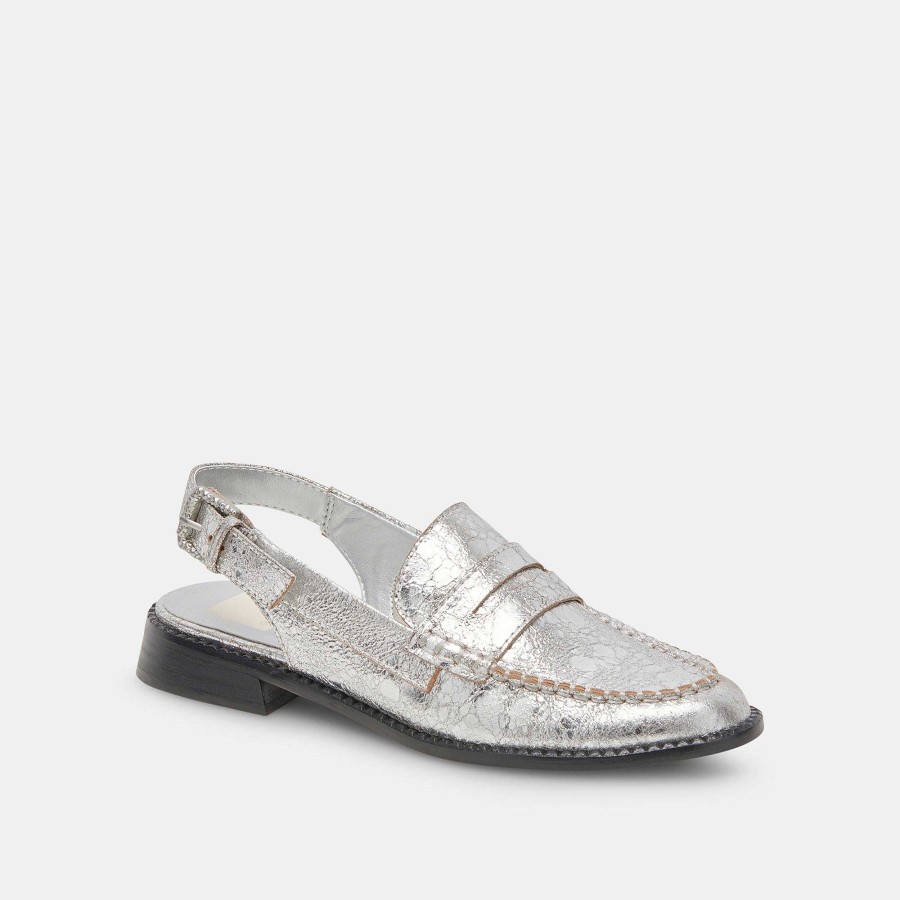 Sneakers And Moccasins DOLCE VITA | Hardi Wide Loafers Silver Cracked Leather