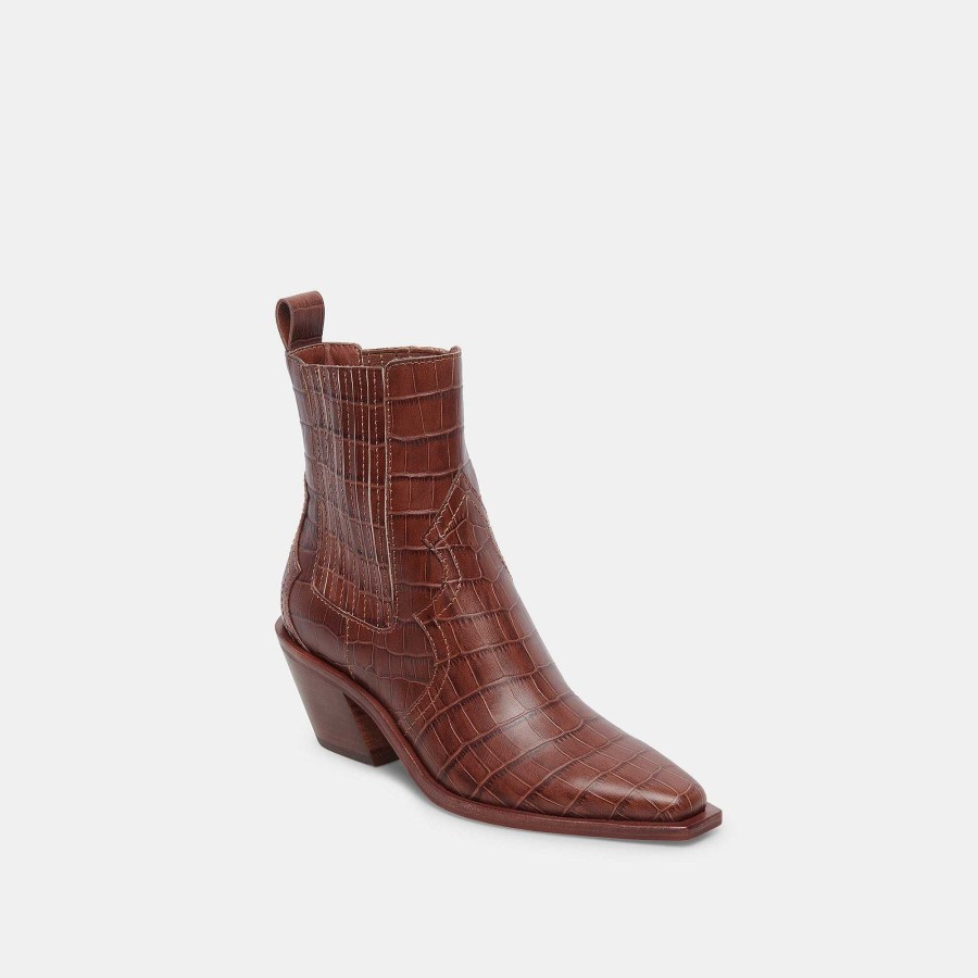 Boots And Boots DOLCE VITA | Senna Walnut Leather Ankle Boots With Embossing